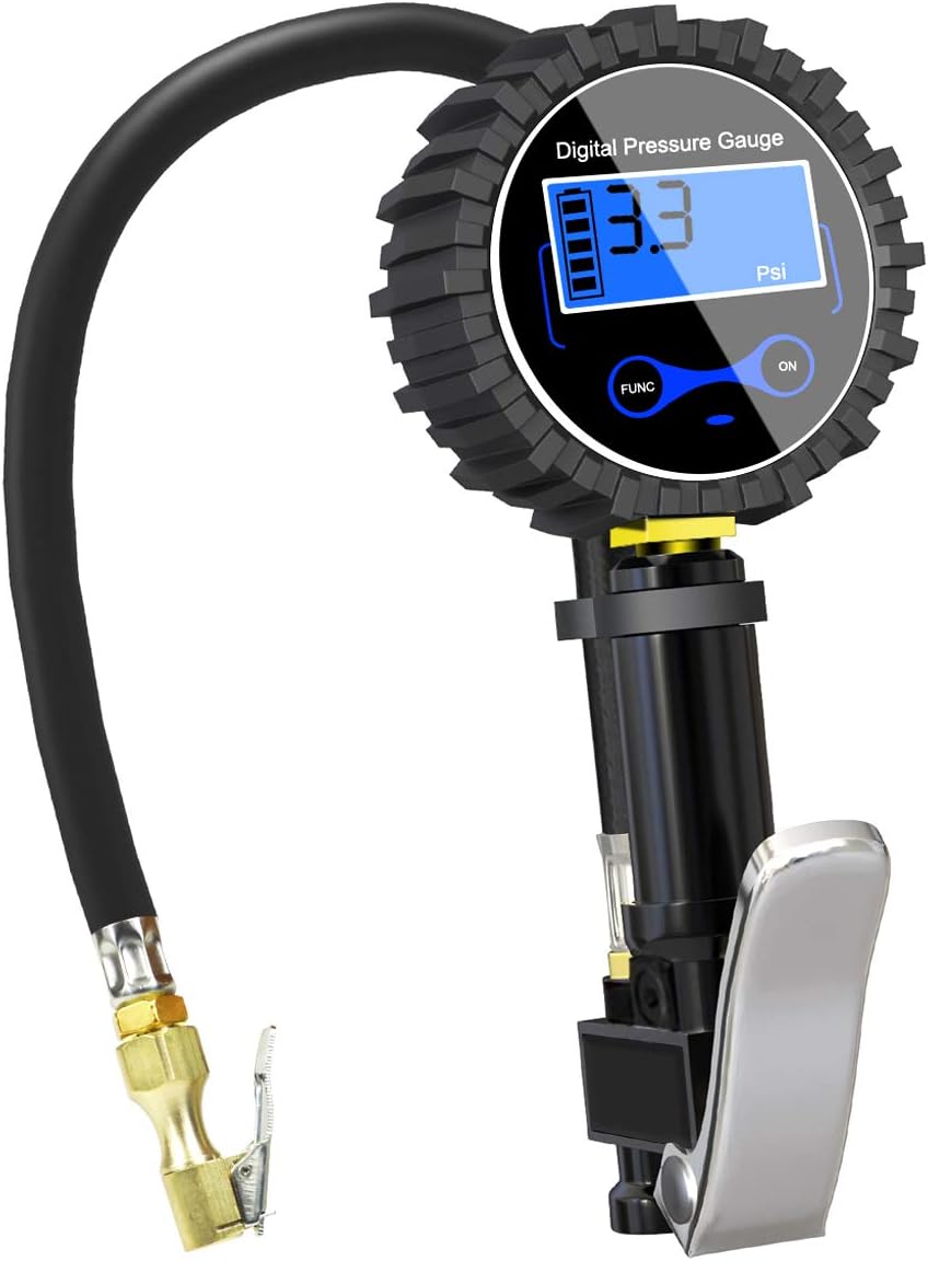 Dokpav Digital Tyre Inflator with Pressure Gauge Chassis Tire Inflating Gun 200PSI Accurate Tyre with Air Chuck 90 Degree Presta Valve Extender Rubber Air Hose Car Motorcycle Bicycle