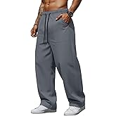 August Alley Men's Chino Pants Cotton Casual Wide Leg Pants Loose Fit Elastic Waist Drawstring Twill Trousers with Pockets(Light Gray,Large)