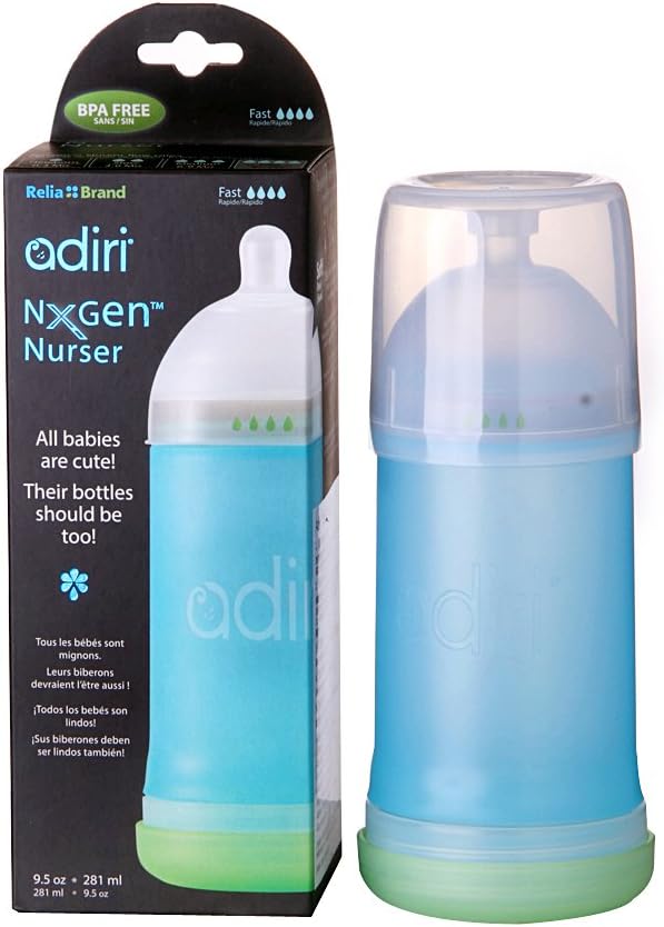 Adiri NxGen Stage 3 Nurser Fast Flow Baby Bottle, Blue, 9 Plus Months