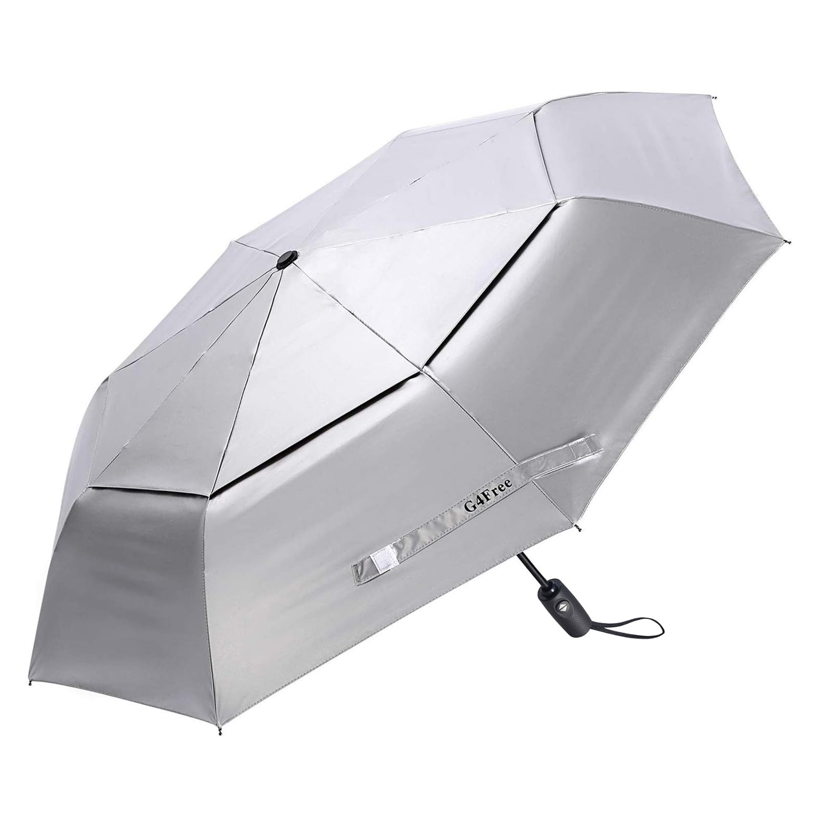 G4Free 42/46 Inch Travel Folding Umbrella Windproof Compact UPF 50+ UV Protection Double Canopy Silver Coating Sun Rain Umbrella