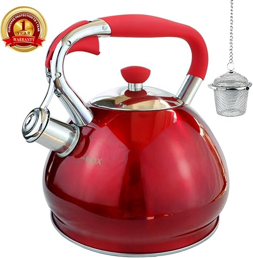 Whistling Tea Kettles Stovetop with Boils Faster Bottom, Surgical Brushed Stainless
