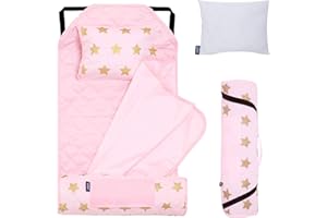 Wildkin Modern Kids Nap Mat – Soft Cotton Blend with Pillow & Elastic Straps for School & Travel - Stars
