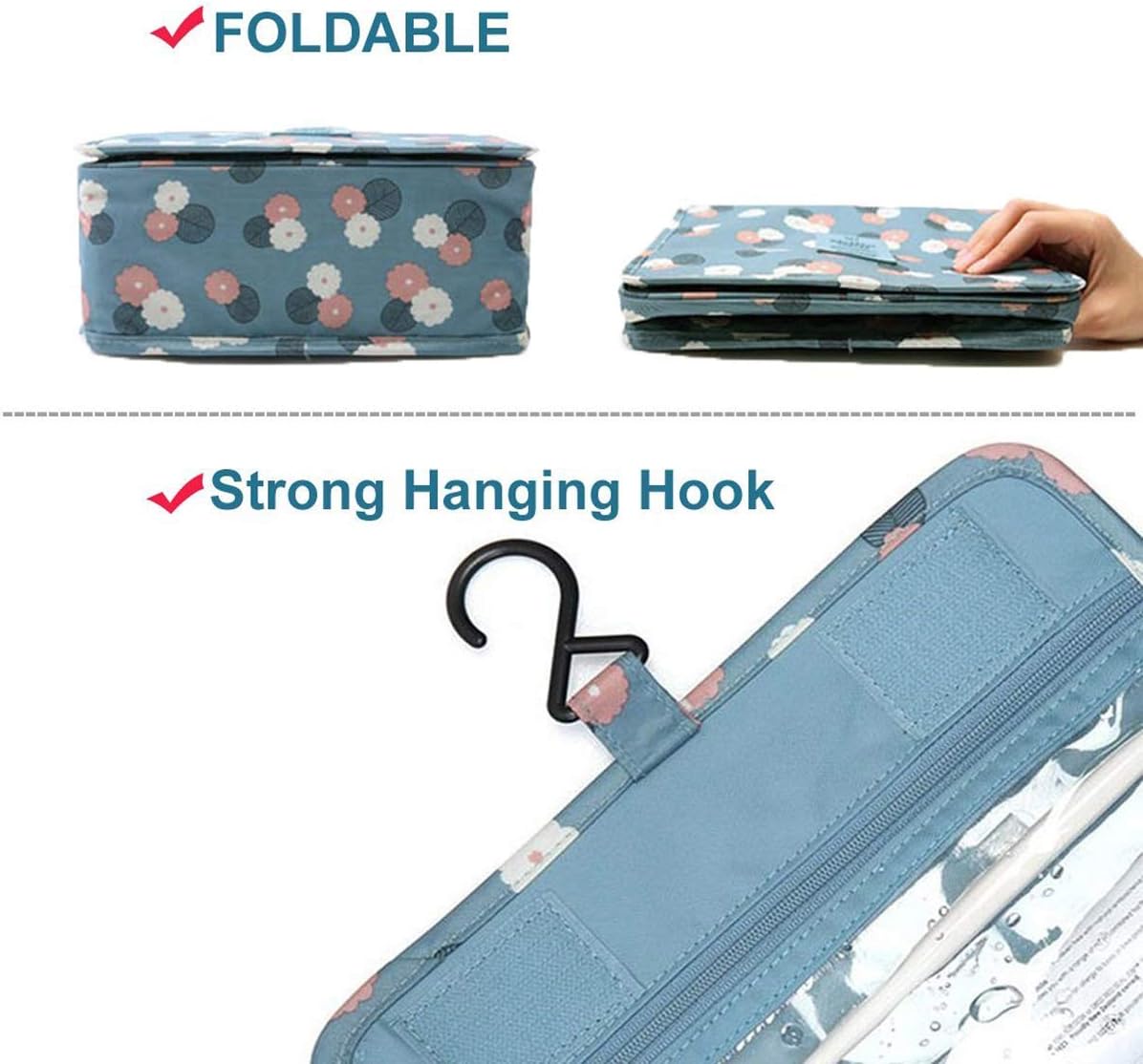 Travel Toiletry Bag,Travel Hanging Toiletry Wash Bag,Makeup Cosmetic Organizer for Women Waterproof,Portable Comestic Organiser (Blue) - Image 5