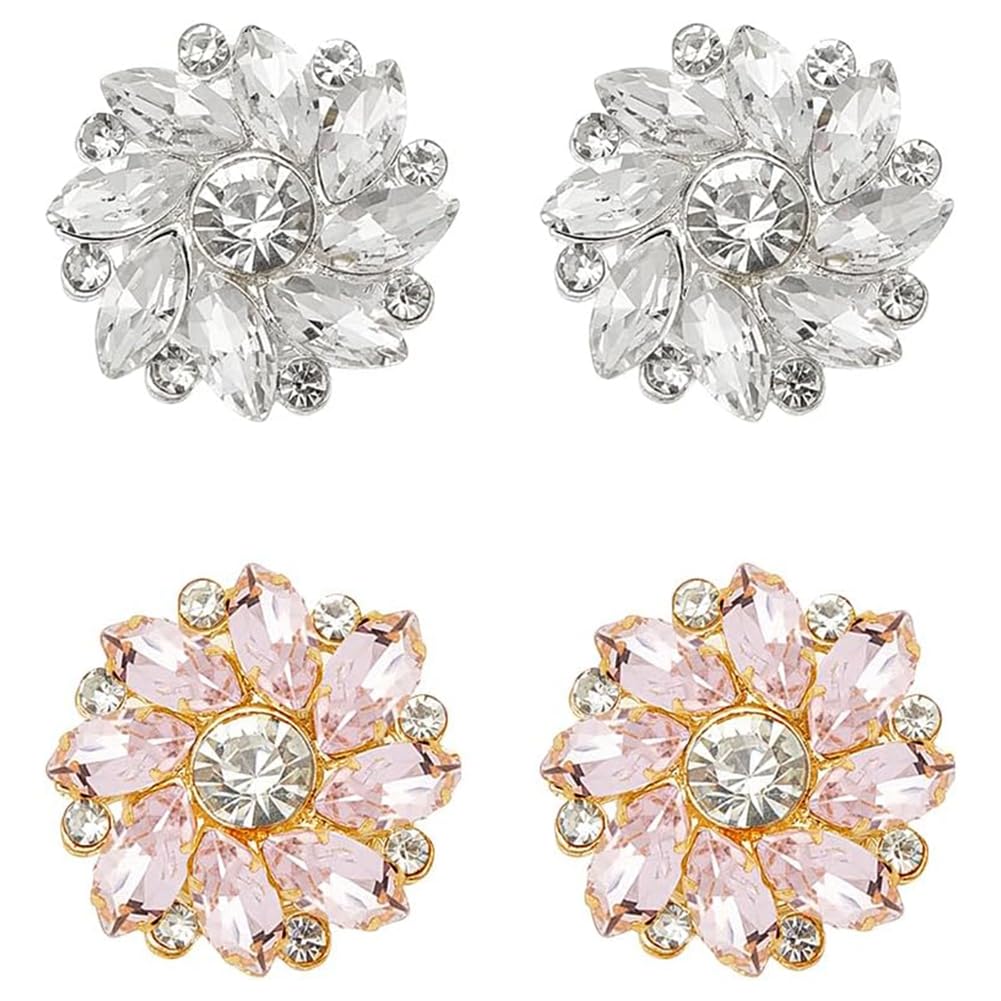 NBEADS 4Pcs 2 Styles Rhinestone Buttons Cover, Sleeve Buttons Cover Flower Buttons Cover Detachable Shirt Button Clips Buttons Jewelry for Dress Suit Tux Shirt Accessories, Light Rose