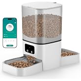 6L Automatic Cat Feeder for 2 Cats, APP Control, Precise Portion Control | Timed Dry Food Dispenser with 2 Stainless Steel Bowls, 2.4G WIFI Connection, Dual Power Supply, 10s Voice Recorder