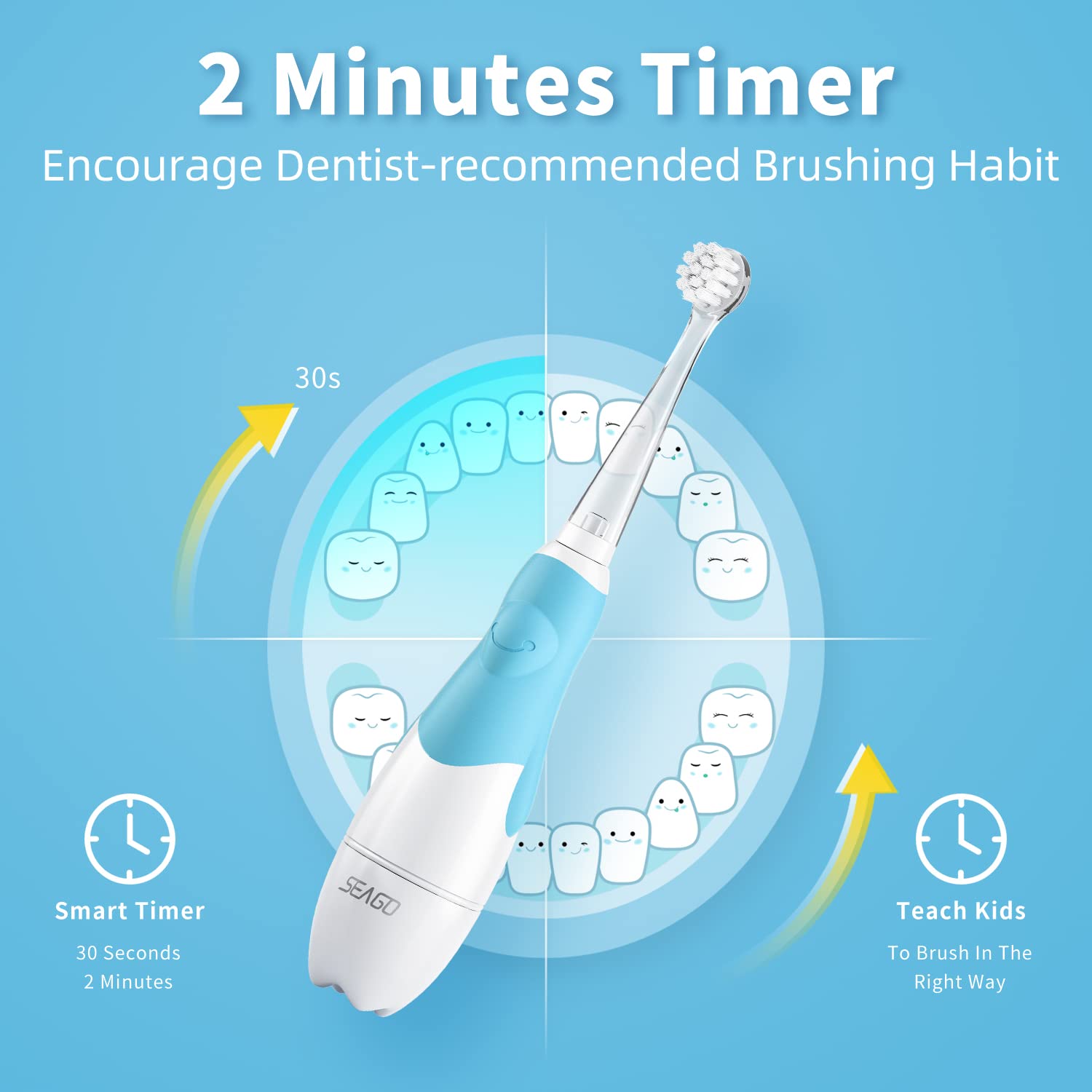 Toddler Electric Toothbrush for Ages 1-3 Years,Baby Electric Toothbrush with Smart LED Timer and Sonic Technology,4 Brush Heads(Blue)
