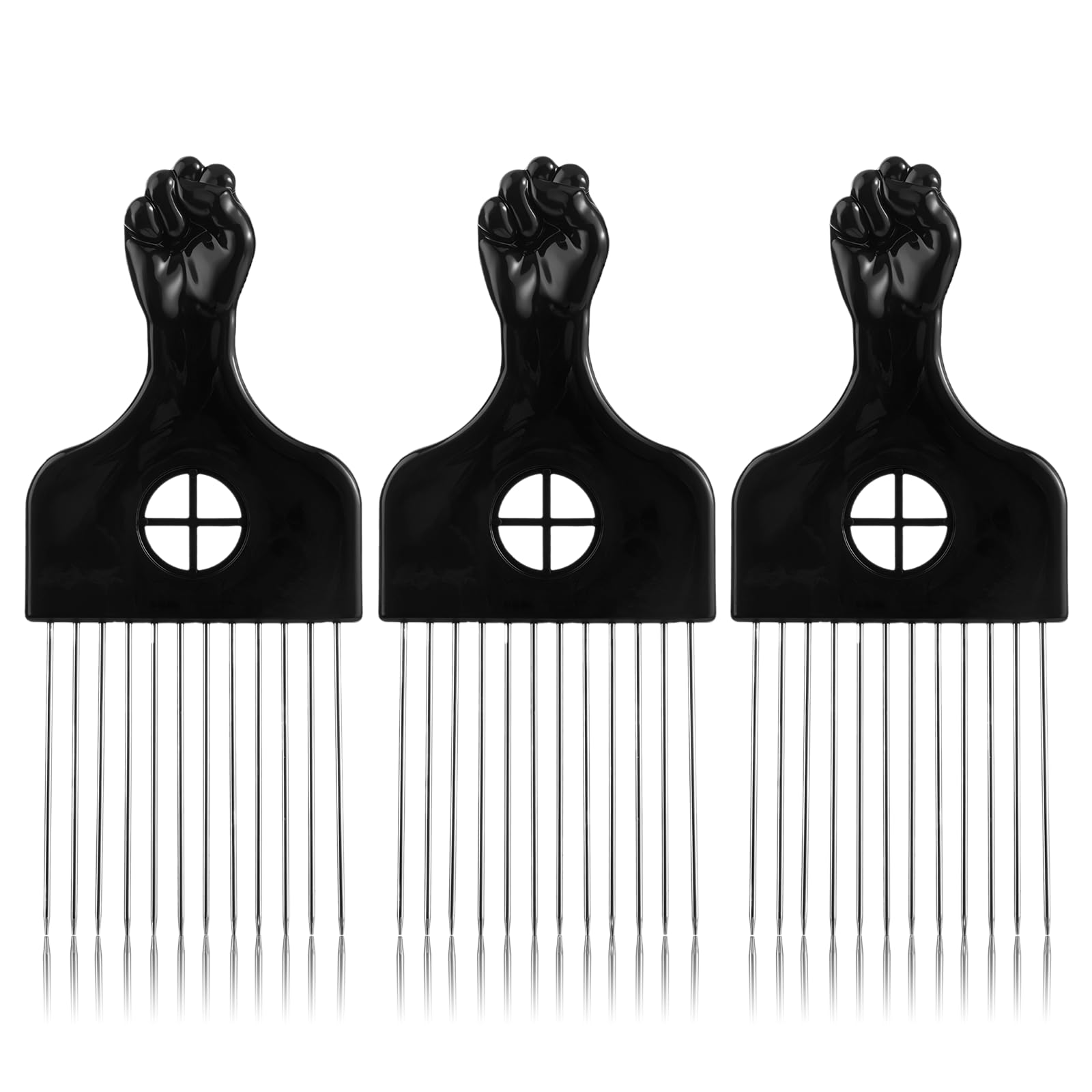 3Pcs Afro Comb - Metal Pick & Straight Black Hair Comb for Curly Hair Styling & Lift