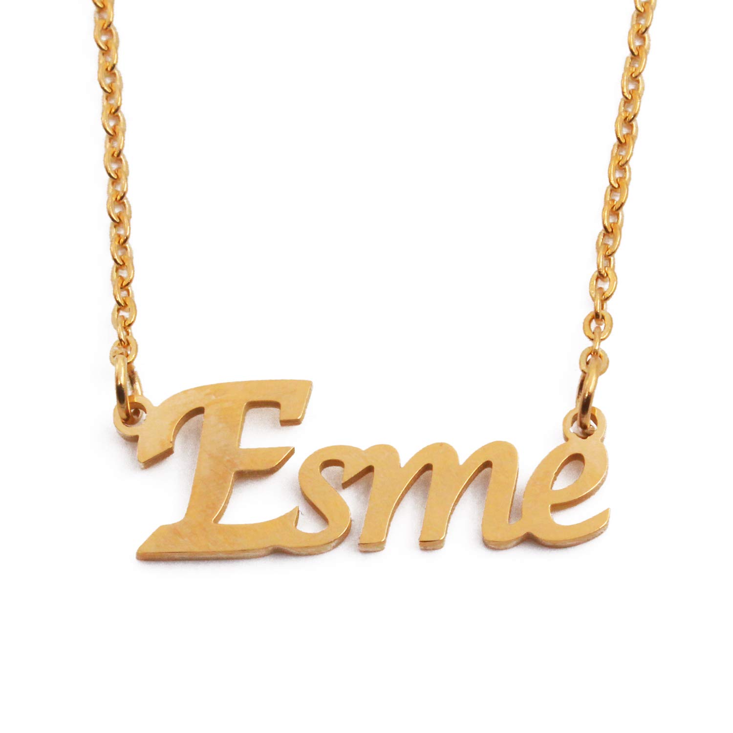Kigu Name Necklace Esme- 18ct Gold Plated, Personalised Name Necklace -customised Jewellery for Ladies-Name Pendant Esme-Personalised Jewellery