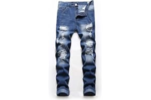 HUNGSON Boy's Slim Fit Skinny Fit Ripped Destroyed Distressed Stretch Slim Jeans