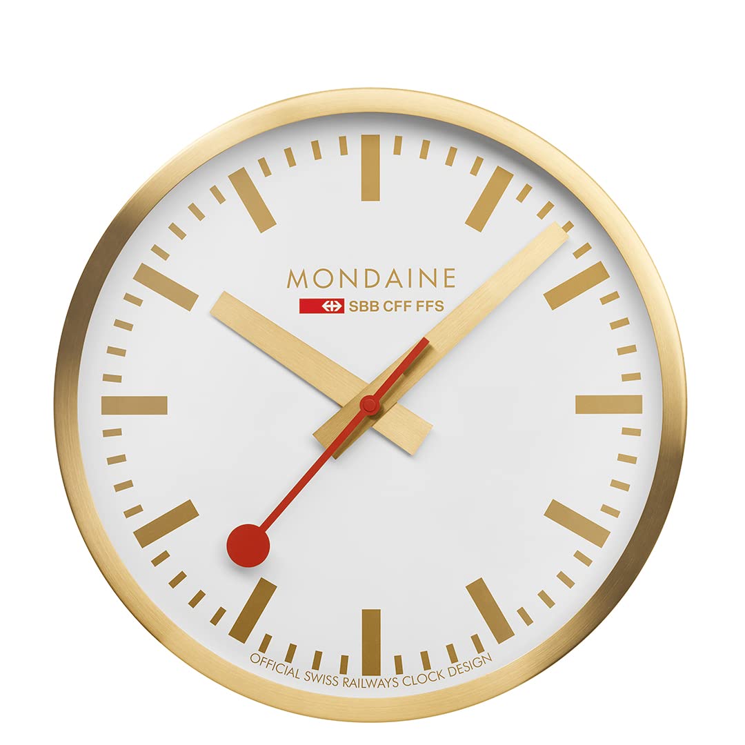 Mondaine Wall Clock A990. Clock. Official Swiss Railways. Dust Resistant, gold, 25 cm, Industrial