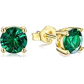 AGRULE Birthstone Earrings 925 Sterling Silver Hypoallergenic Dainty Small 5mm 6.5mm Round Cut Cubic Zirconia Moissanite Gemstone Fine Earrings. 1 Pair, Send Gift Box