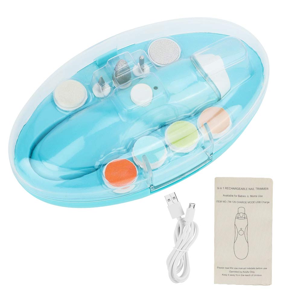 9 in 1 USB Rechargeable Nail File with Replacement Grinding Head for Baby and Adult Adjustable Speed Electric Nail Polishing Set