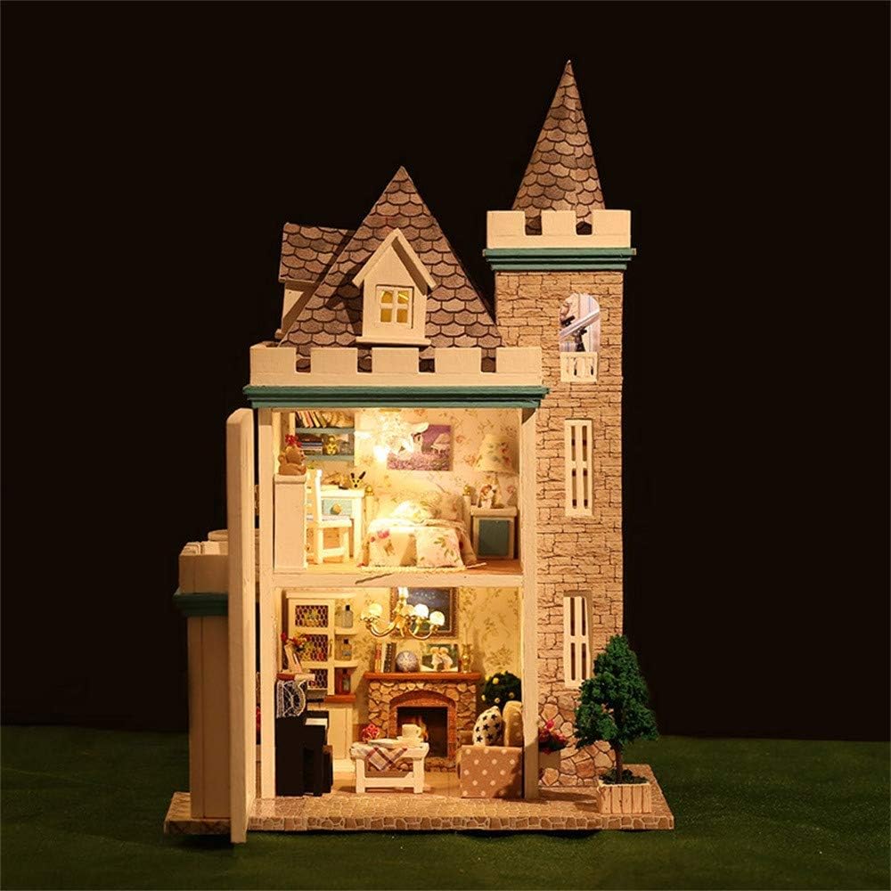 IMJONO DIY Wooden House, Children's day summer 2019 Best Gift for kids birthday present 3D Wooden DIY Miniature House Furniture LED House Puzzle Decorate Creative Gifts for 5 years old and plus child