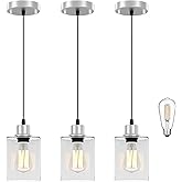 Pendant Light Kitchen Island Lighting 3 Pcs, with Bulb & Clear Glass Shade - 59 Inch Hanging Cord Farmhouse Hanging Lighting 