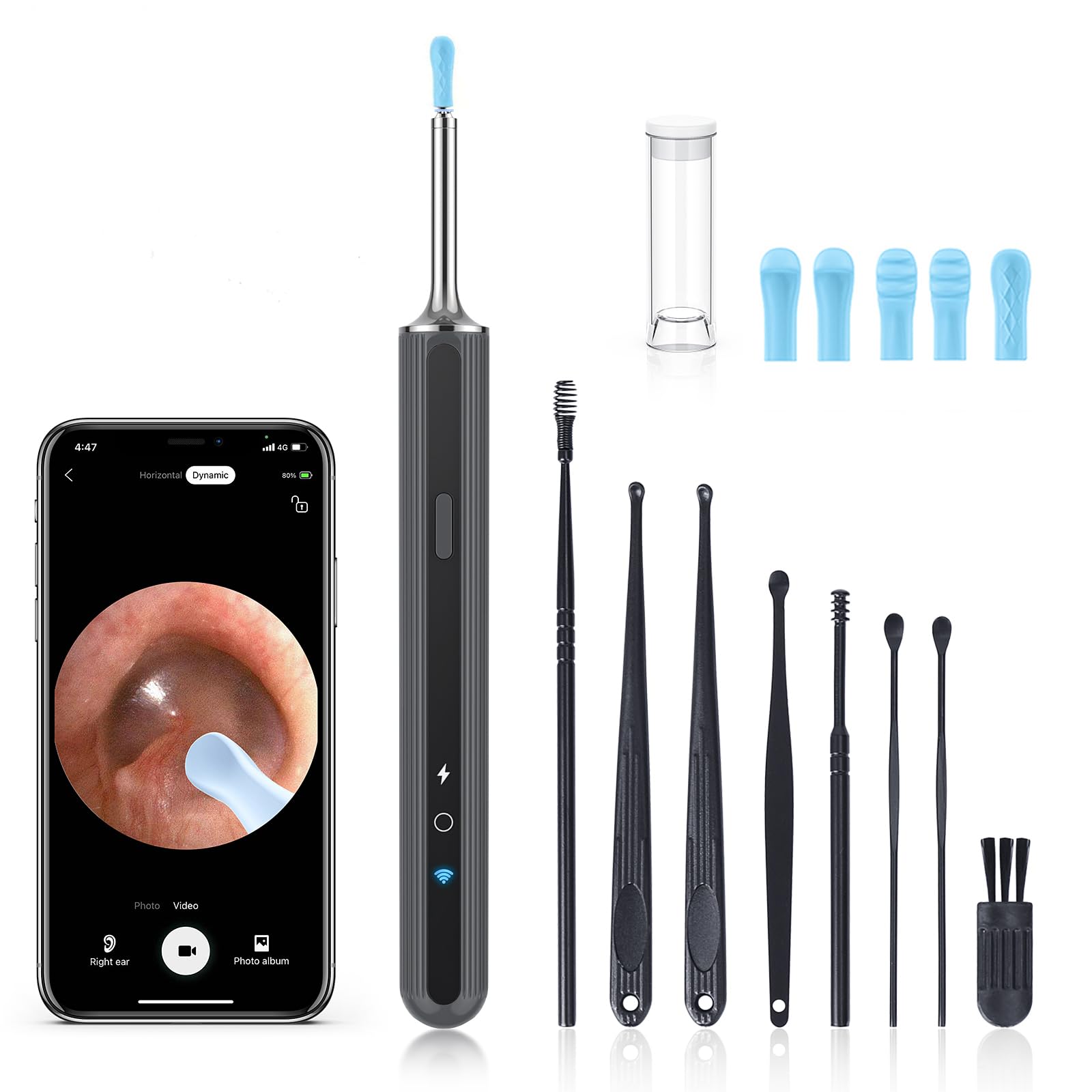 Photo 1 of Ear Wax Removal Tool Camera - Ear Cleaner with 1080P HD Camera, Otoscope with Light, Earwax Removal Kit for iPhone, iPad, Android Phones (Dark Grey)
