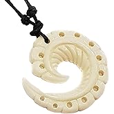 Swimmi Bone Necklace, Hand Carved Maori Open Koru Peace Pendant Cord Necklace Handmade Women Men Bone Jewelry FA323