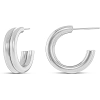 Sterling Silver 3x12mm Plain Tube Hoop Earrings | Angus & Coote