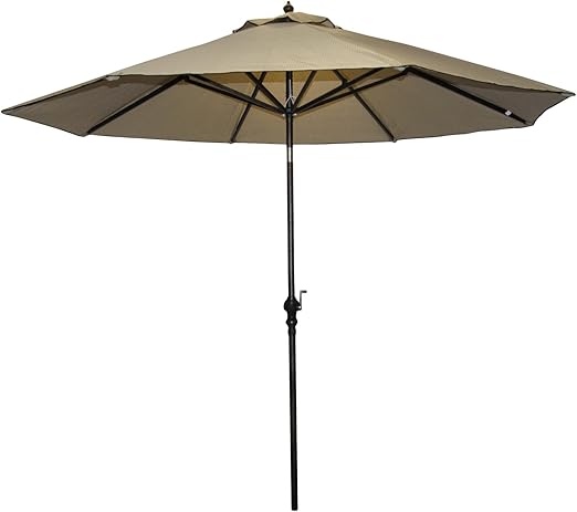 Tan Brown Patio Umbrella 9 Foot With Crank Handle And Tilt Aluminium Pole Amazon Co Uk Garden Outdoors