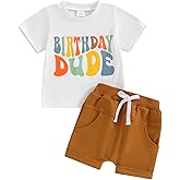 Kayotuas Toddler Baby Boy First Birthday Outfit Letter Print Short Sleeve T Shirt Top and Solid Shorts 2 Piece Summer Clothes