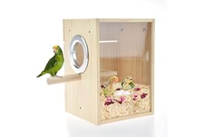 CooShou Bird Nest Box Parakeet Breeding Nest Box Bird Nest House Wooden Acrylic Transparent Breeding Box for Finch Lovebirds Cockatiel Budgie Conure Parrot