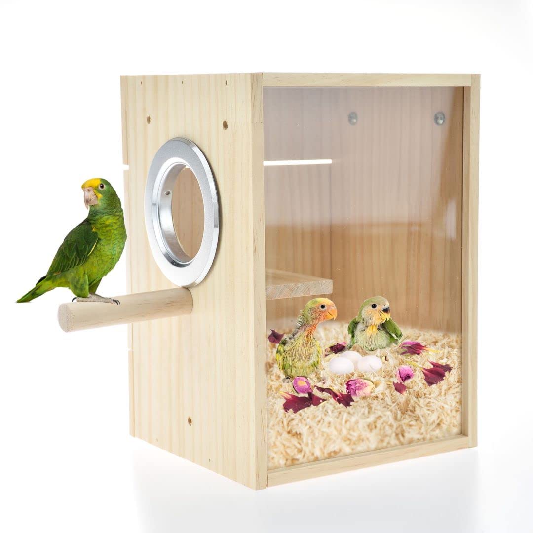 Photo 1 of CooShou Bird Nest Box Parakeet Breeding Nest Box Bird Nest House Wooden Acrylic Transparent Breeding Box for Finch Lovebirds Cockatiel Budgie Conure Parrot