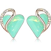 Leafael 18K Rose Gold Plated Love Heart Stud Earrings with Healing Stone Crystal Jewelry Gifts for Women