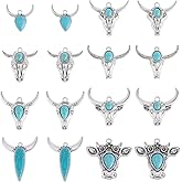 CRAFTYMELODY 16pcs Cattle Charms Antique Silver Western Pendant 8 Styles Synthetic Turquoise Charms for Holiday Jewelry Making Christmas Thanksgiving Football Sports Decor DIY Crafts
