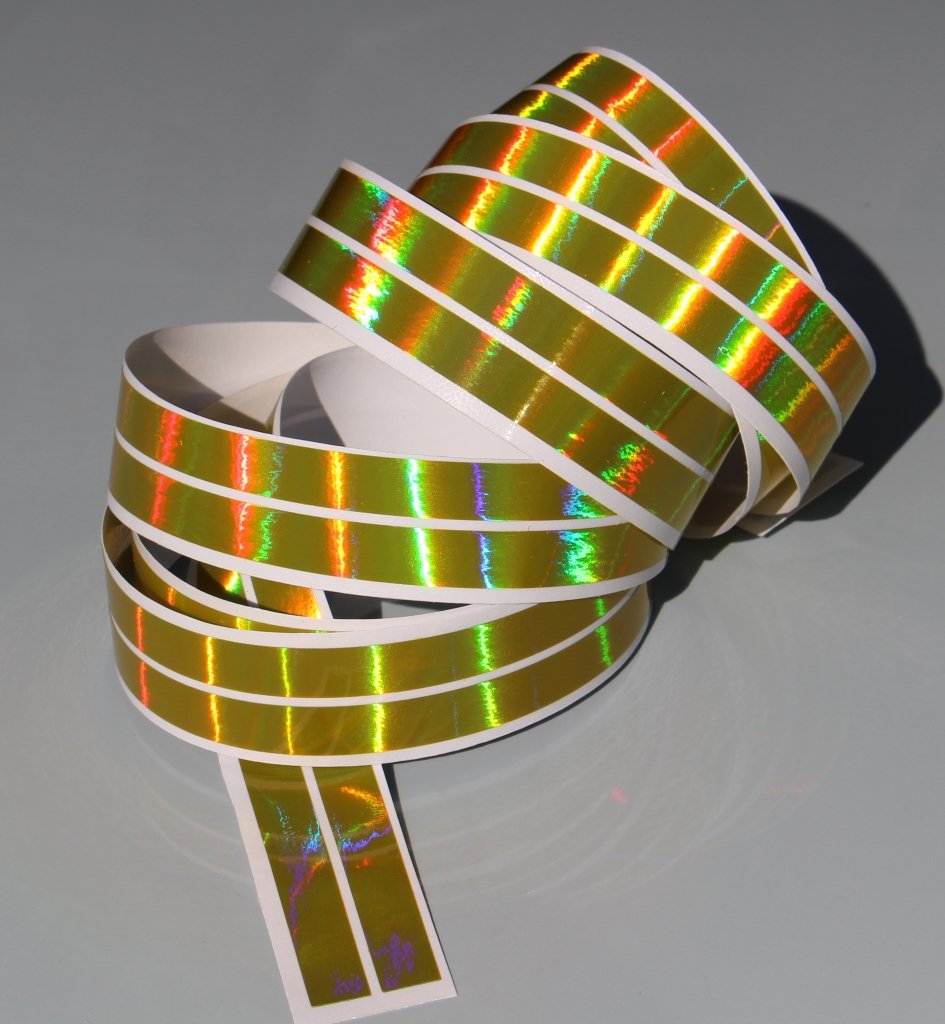 Chrome Hologram Decorative Strips Film Adhesive Film Sticker Decorative Strips KX007 (Hologram Yellow, 4 Metres x 10 mm)