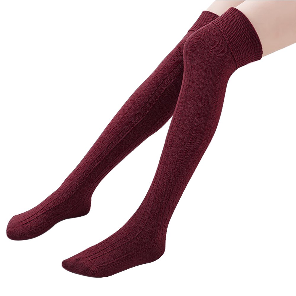 Hippih Womens Spring Over Knee Leg Warmer Crochet Thigh High Boot Socks Girls Leggings(Wine Red)