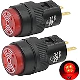 16MM Buzzer Red Indicator Light Lamp 12V DC LED 0.63" Round Cap Alarm Signal Indicator Electrical Control Panel DIY 2Pcs (Red