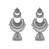 Traditional Indian Jhumka Earrings for Women Tassel Bell Beaded Dangle Drop Vintage Chandelier Earring Ethnic Gypsy Earring Bohemian Oxidized Bollywood Jhumki Jewelry Gifts Xmas