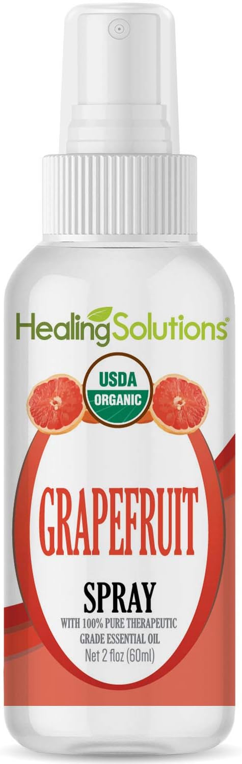 Organic Grapefruit Spray – Water Infused with Grapefruit Essential Oil – Certified USDA Organic - 2oz Bottle by Healing Solutions