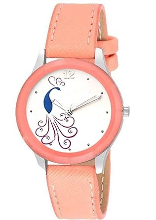 Swadesi Stuff Stylish Pink Color Leather Strap Analog Luxury Fashion Watch for Women & Girls (Pink Stylish Peacock...