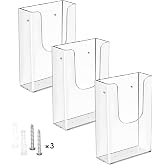 MaxGear Acrylic Brochure Holder Wall Mount, 4 Inch Wide, 3 Pack | Durable Clear Acrylic, Easy to Install with Screws, U-Shaped Design for Easy Access, Fits 4x9 or 4x6 Tri-Fold Brochure