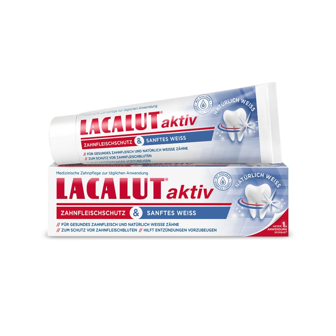 LACALUT Active gum protection and gentle white toothcream, 75 ml toothpaste, immediately noticeable tightening and strengthening of the gums, toothpaste for naturally white teeth, 1 x 75 ml