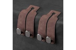 2-Pack Car Seat Back Double Hook, Leather Car Headrest Hooks for Purses and Bags (Brown)