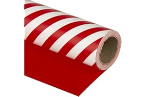 WRAPAHOLIC Reversible Wrapping Paper - Mini Roll - 17 Inch x 33 Feet - Red and Stripes Design for Christmas, Birthday, Holiday, Wedding, Baby Shower