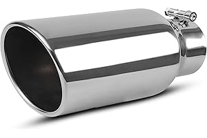 AUTOSAVER88 4 Inch Inlet Exhaust Tip, 4" Inlet 6" Outlet 15" Long Chrome Polished Finish Stainless Steel Universal Exhaust Tail Tip for 4" Outside Diameter Tailpipe, Rolled Angle Cut, Bolt On, Silver