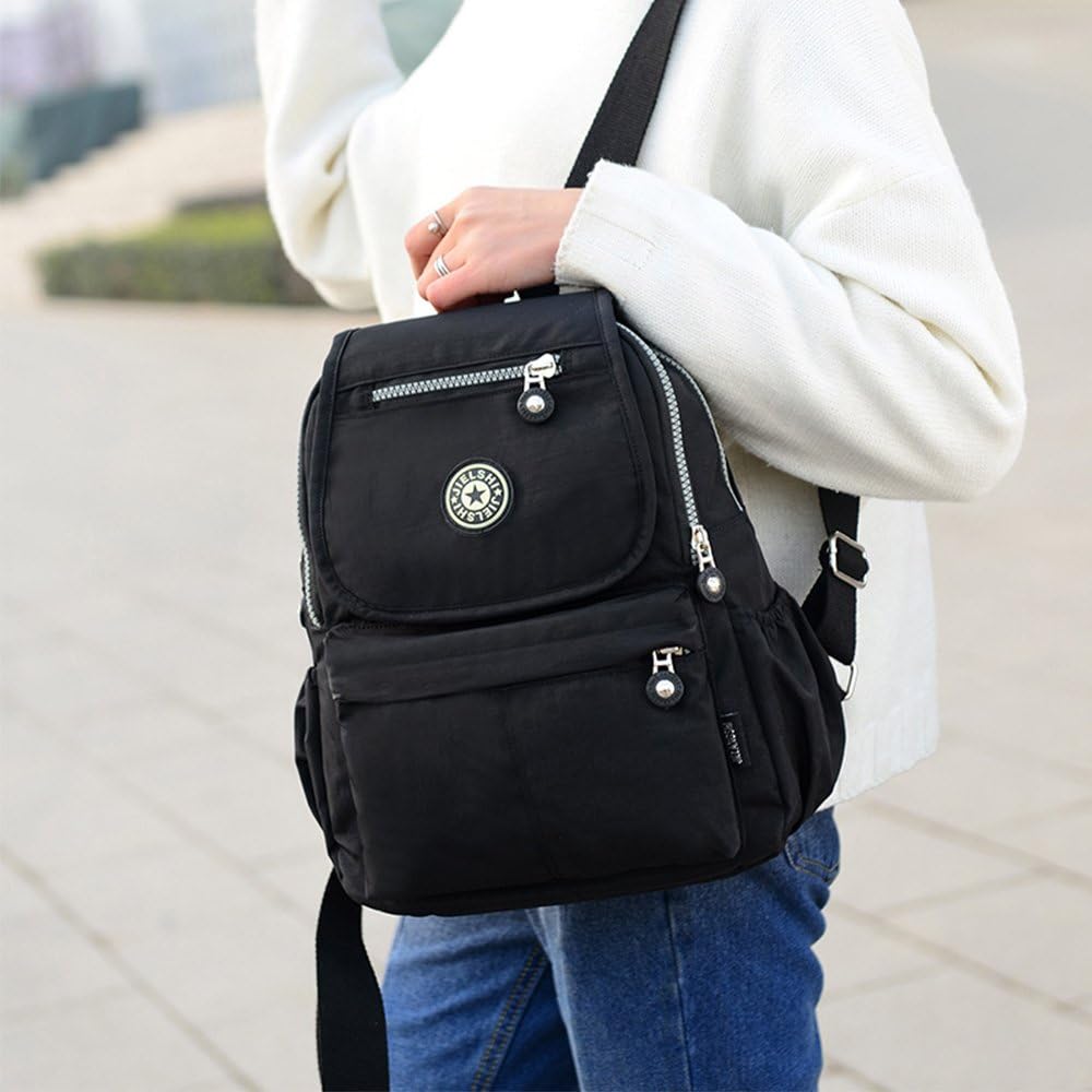 XUEREY Women's Small Handbag Nylon Shoulder Bag Casual Day Pack Multi-Pocket Casual Waterproof Nylon Bags Travel School Bag Laptop Backpack (Black) - Image 4