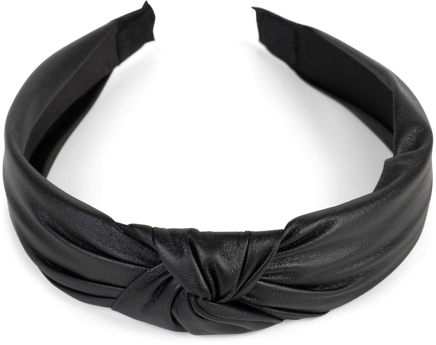 styleBREAKER women hairband iwith knot in faux leather look, retro style hairband, headband 04026046, color:Black