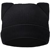 LUCKYBUNNY Cat Ear Beanie for Women Girls, Autumn Winter Knit Cuff Beanie Hip Hop Beanie Hat Cat Crochet Ski Cap
