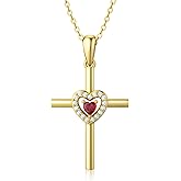 Yafeeso 14K Gold Cross Necklace for Women Solid Crucifix Cross with Heart Pendant Necklace Anniversary Bithday Jewelry Gifts for Her,16+2 Inch