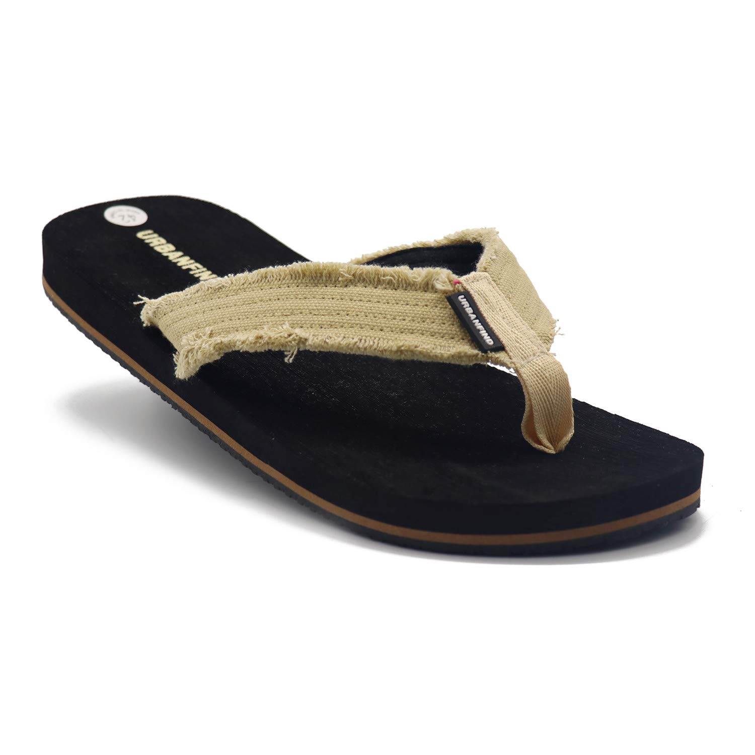 URBANFIND Men\' Retro Frayed Fabric Thongs Flat Slide On Slippers Black, 12 D(M) US