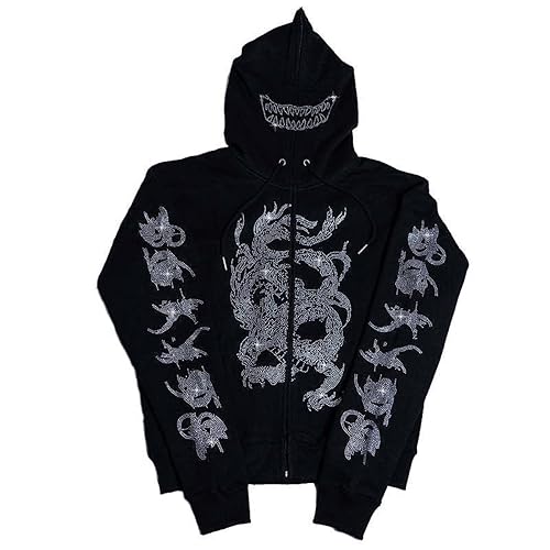 Creaion Dragon Cross Rhinestone Zip Up Hoodie Men Women Bedazzled Oversized  Jackets Y2k Full Zipper Up to Head Emo Hoodies Sweatshirt in Saudi Arabia |  Whizz Hoodies