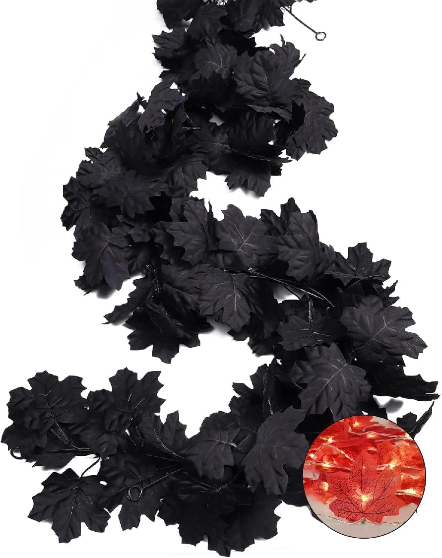 Wreaths, Garlands & Swags - Waipfaru Halloween Decorations Clearance, 2 Pack Black Garland with Lights - 5.7 Ft/Piece Black Vines, Lighted Fall Leaves Garland for Outdoor Mantle Wedding Party Home Decor