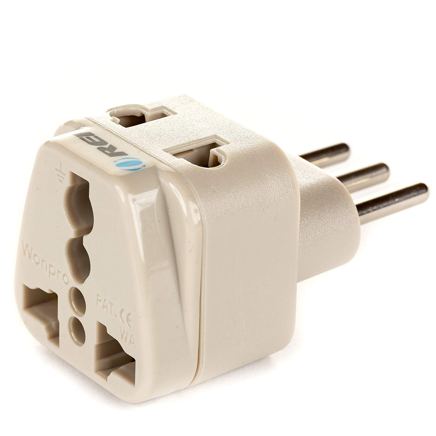OREI Grounded Universal 2 in 1 Plug Adapter Type L for Italy, Uruguay & more - CE Certified - RoHS Compliant WP-L-GN