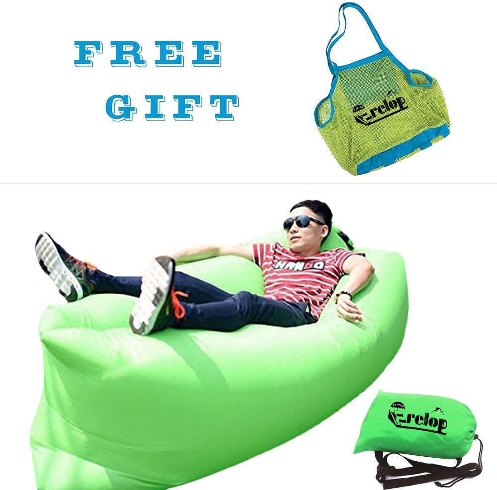 Upgrate Outdoor Convenient Inflatable Lounger Air Sleeping Bag, Portable Environmental Hangout Nylon Fabric Sleeping Compression Air Bag (Sky Blue) (Upgrate-Green)