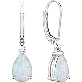 YL 925 Sterling Silver Teardrop Dangle Drop Earrings for Women 7x10 MM Solitaire Birthstone Leverback Jewelry