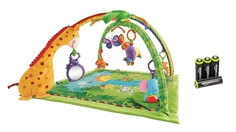 Mattel K4562 - Fisher-Price Rainforest Erlebnisdecke und AmazonBasics vorgeladenen AA-Akkubatterien, 4er Pack
