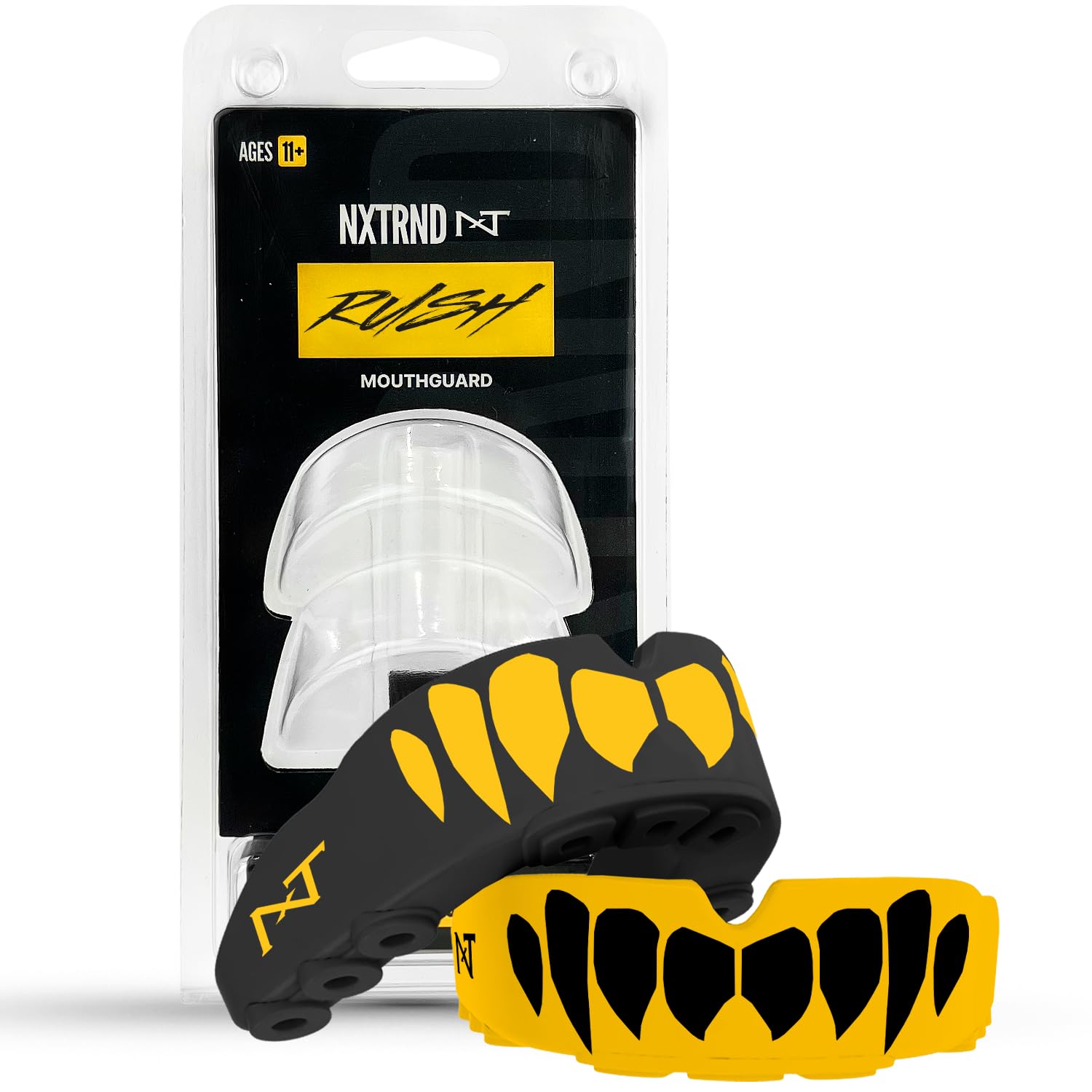 Photo 1 of 2 Pack Nxtrnd Rush Dual Layer Mouthguard, Custom Fit Sports Mouthpiece for Football, Boxing, MMA, Basketball, Hockey, Lacrosse, Youth & Adult (Yellow)